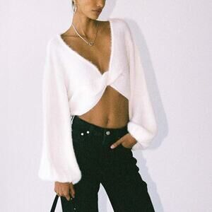 Princess Polly Henrik Cropped Sweater White size small